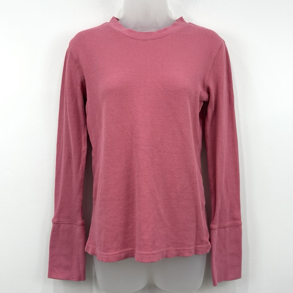 Sundance Waffle Knit Thermal Top Womens S Pink Boho Country Velvet Trim Layer